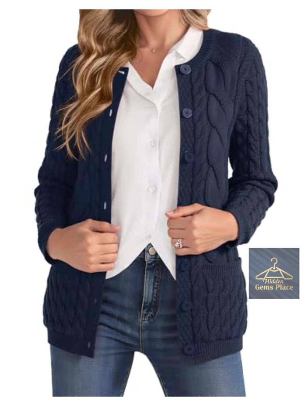 Cable Knit Chunky Button Up Cardigan Sweater with Pockets Acrylic Knit Coat